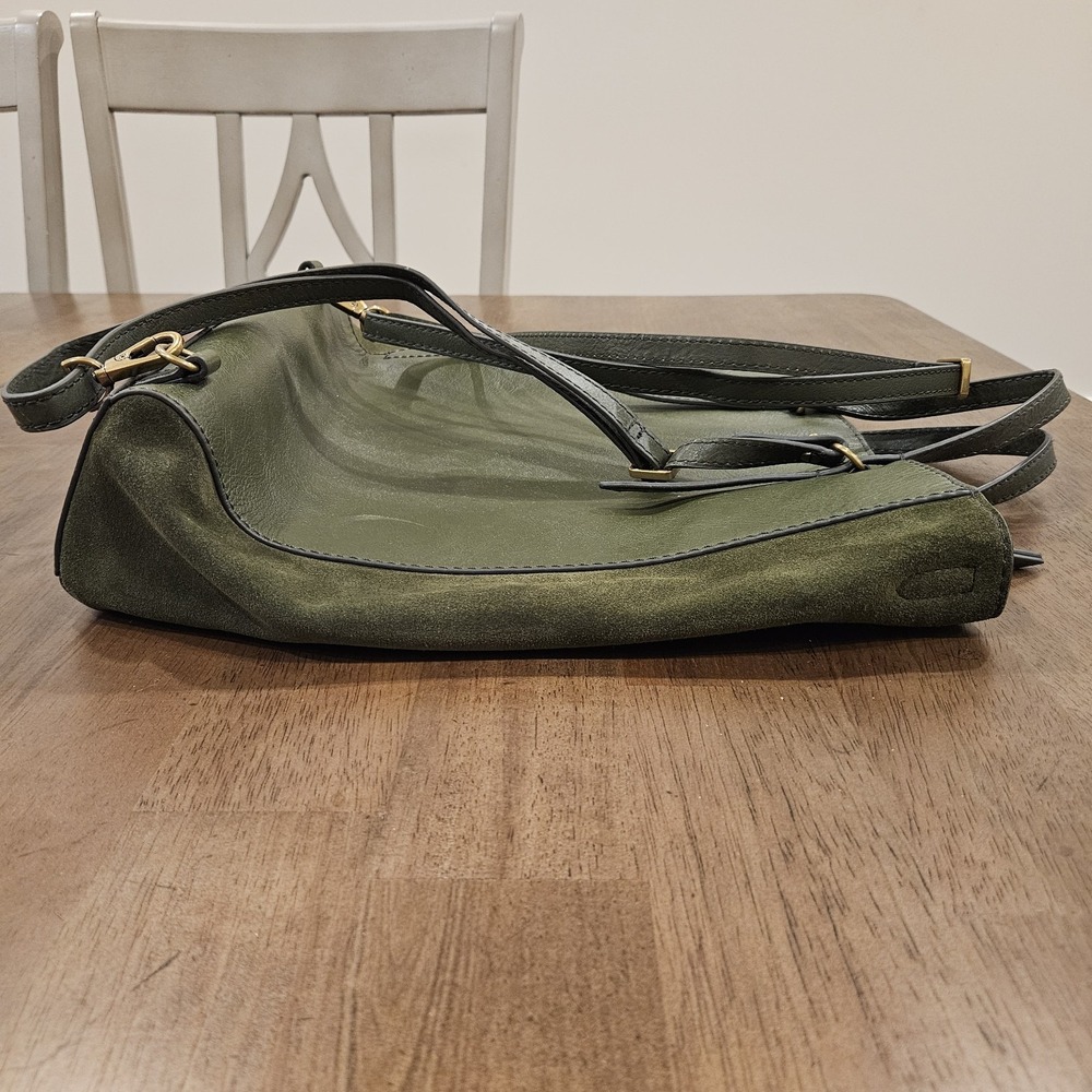 Fossil Leather Convertible Backpack Purse Tote Olive Green Suede Sides - Picture 5 of 8